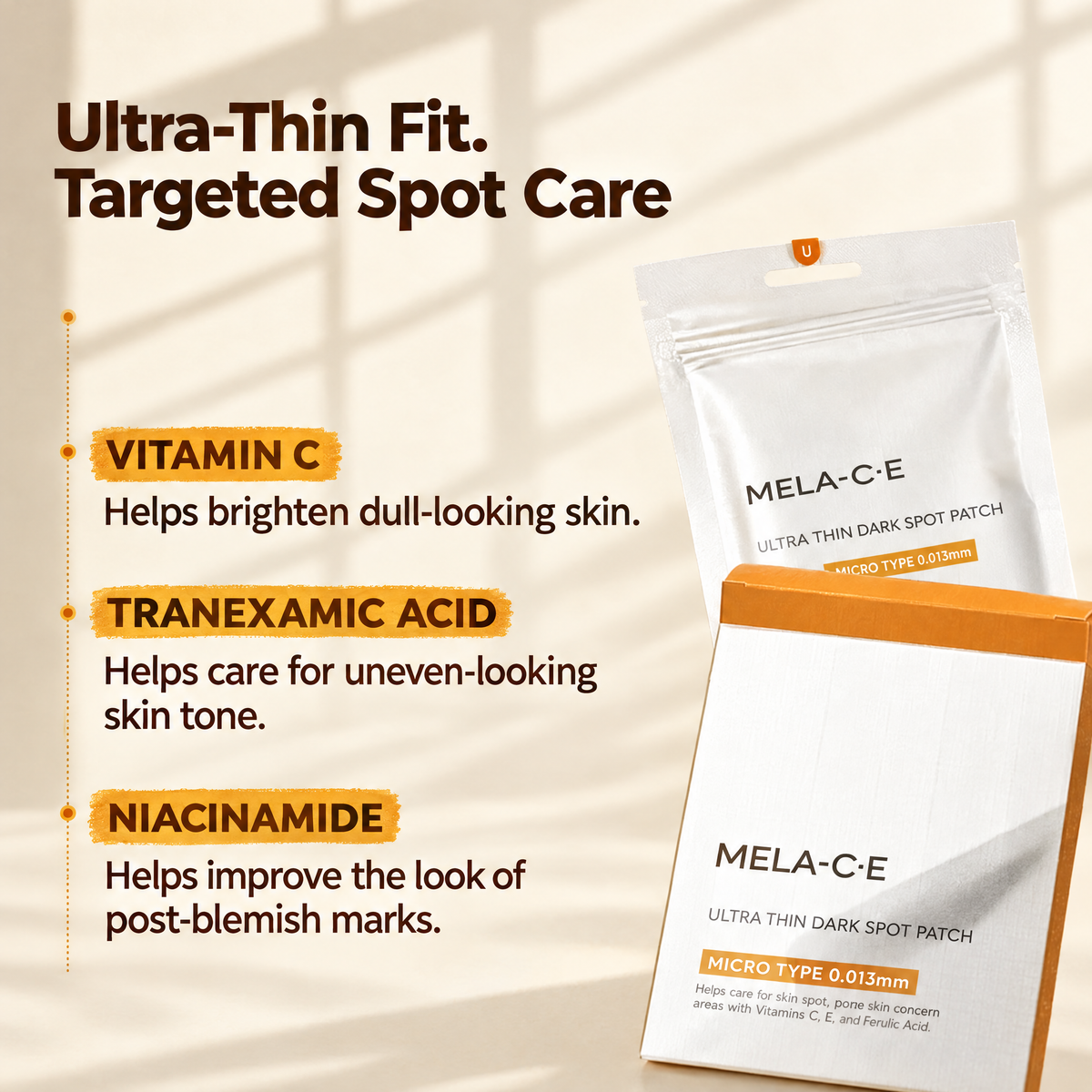 MELA-C·E patch ingredients: vitamin C, tranexamic acid, niacinamide