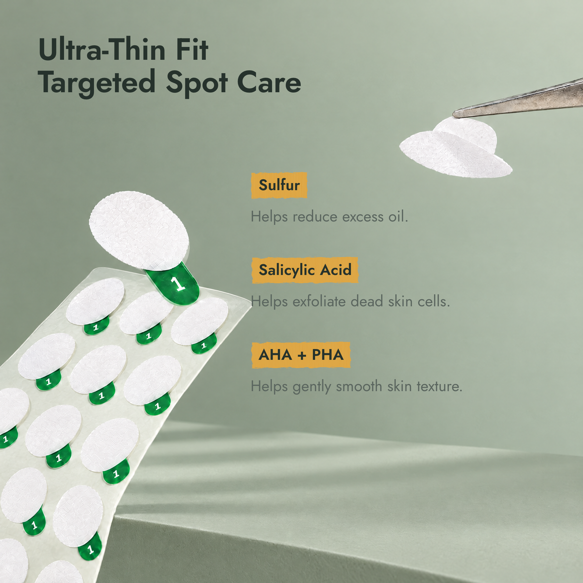 S-ZINC patch ingredients: sulfur, salicylic acid, AHA and PHA